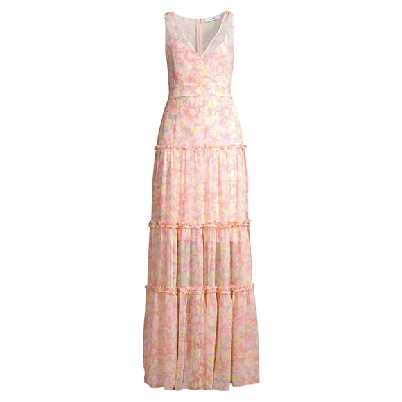LIKELY Rachel Tiered Midi Dress 0 Floral Print Peach Pink Sleeveless Chiffon NWT - Picture 6 of 6
